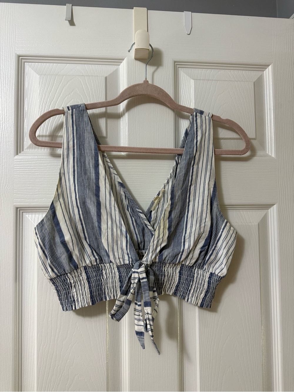 La Hearts Blue & White Striped Tie-Front Cropped Tank